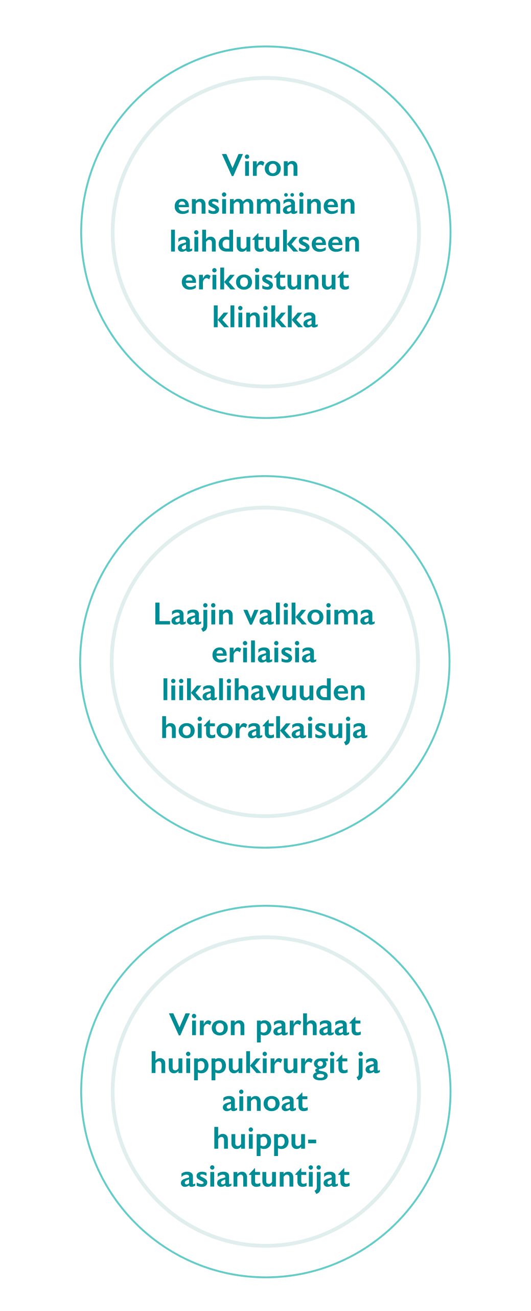 Meistä — Health Clinic Laihdutusklinikka Laihdutusklinikkamme ei ole vain klinikka, vaan sillä on myös oma tarinansa. Se on tarina haaveista, perinteistä ja halusta auttaa niitä, jotka usein jäävät vaille apua. Laihdutusklinikkamme syntyi arvostetun kirurgin ja hänen poikiensa yhteisestä unelmasta luoda klinikka, josta saisivat apua ne paino- ja terveysongelmista kärsivät henkilöt, jotka eivät ole löytäneet apua muualta. Kolmetoista vuotta jatkuvaa työtä ja kehitystä ovat vihdoin tuoneet meidät tilanteeseen, jossa voimme ylpeinä sanoa, että tuo unelma on toteutunut. Olemme Viron kattavimmat palvelut tarjoava laihdutusklinikka. Tiimiimme kuuluu maailmanluokan kirurgeja, neuvonantajia ja asiantuntijoita. Lähestymme yksilöllisesti jokaista potilasta, olipa hänen ongelmansa kuinka vaativa tahansa, jotta hän saa ongelmaansa yksilöllisen ratkaisun.